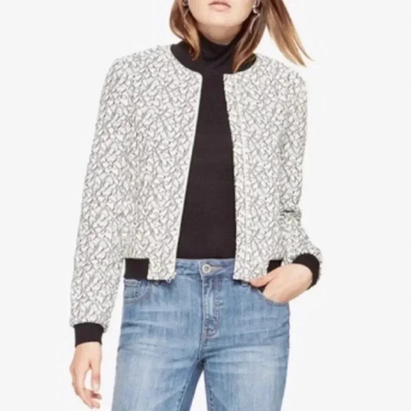 BCBGMaxAzria White and Black Lace Bomber Jacket Sz XS - Picture 1 of 9
